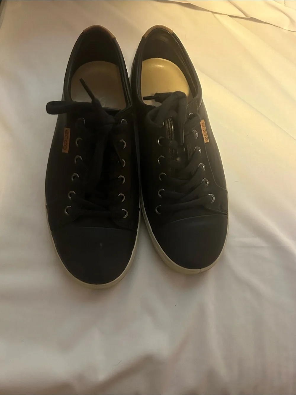 Ecco Black Leather Low-Top Sneakers with White Sole